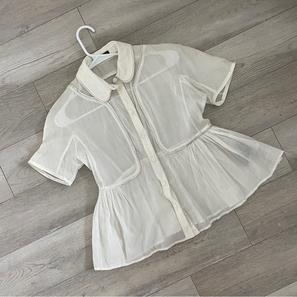 Burberry Tops - Burberry Cottagecore Blouse sheer button up womens Cream (size 8) minimalist